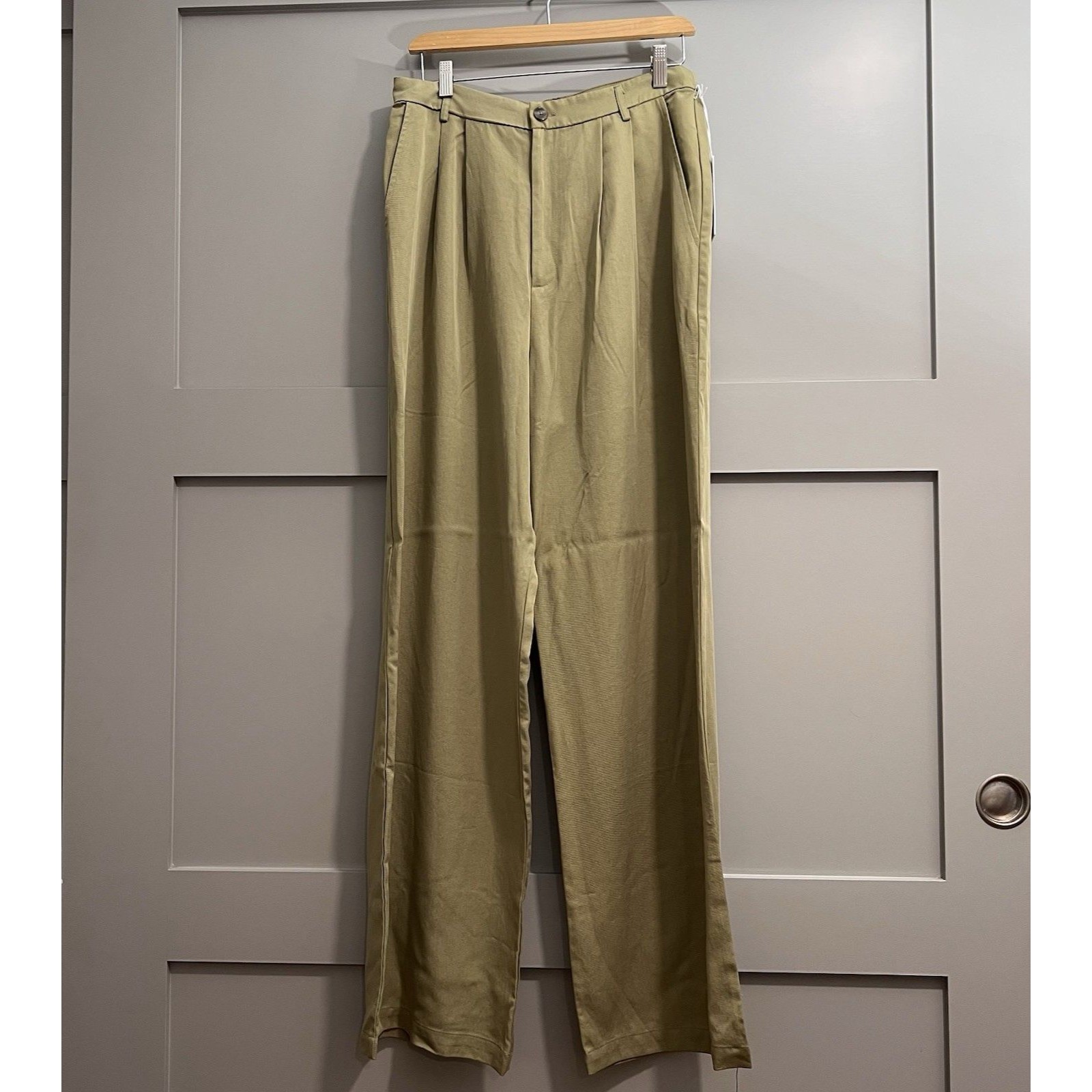 Reformation Mason Pant High Waist Wide Leg Trousers Women Sz. 10 Olive Green Nwt